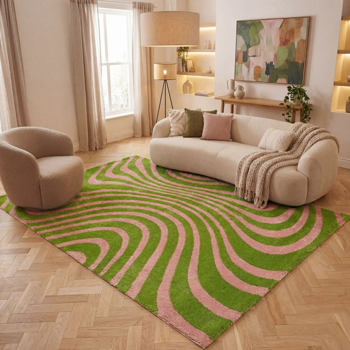 Joli Striped Green & Pink, Pet friendly Rug