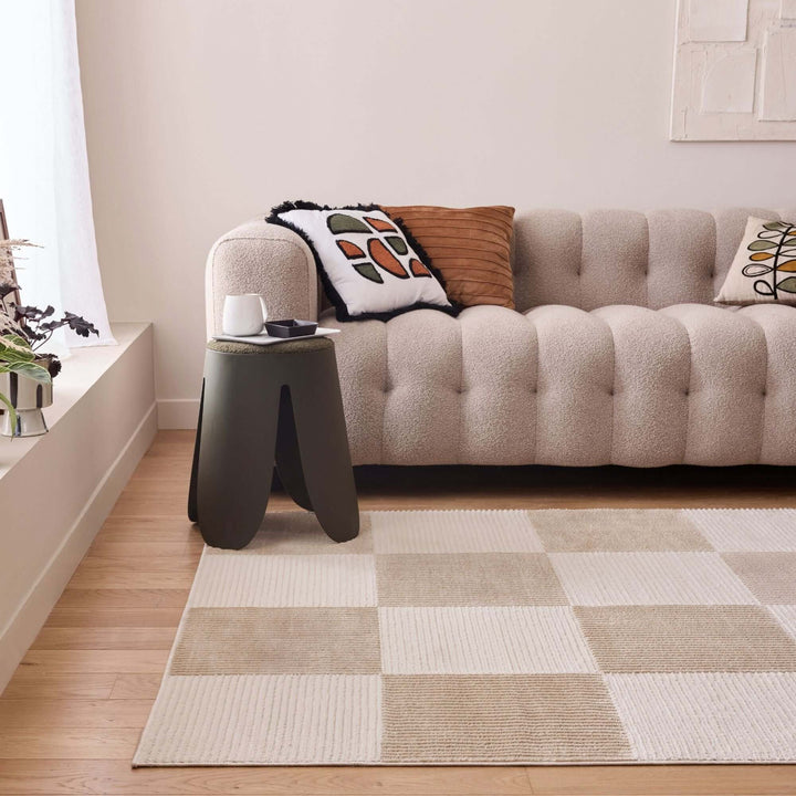 The Rugs Modern Living Room Rug - Checkered Design Sync Rug in Beige