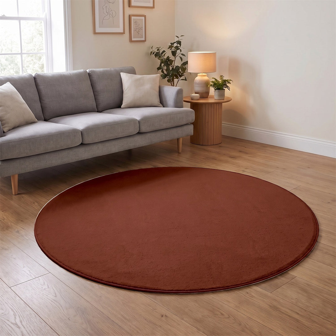 Washmellow terra round washable rug in a living room | The Rugs