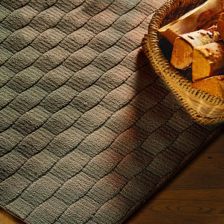 textured cream geometric mat with the environment