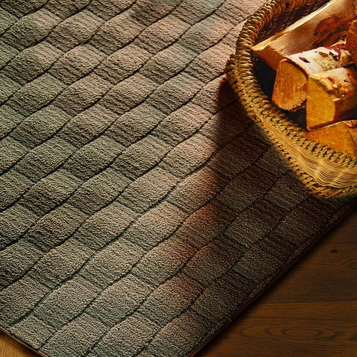 textured cream geometric mat with the environment