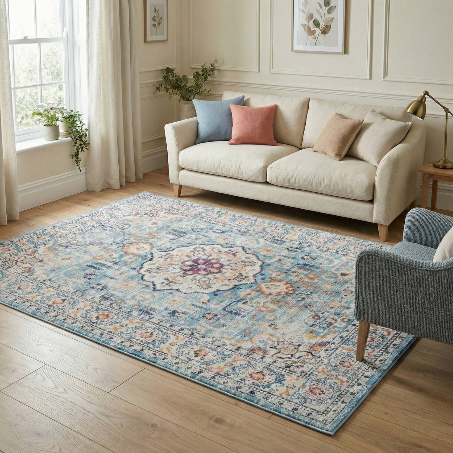 Living Room Rug Vintage Medallion Design in Multicolour