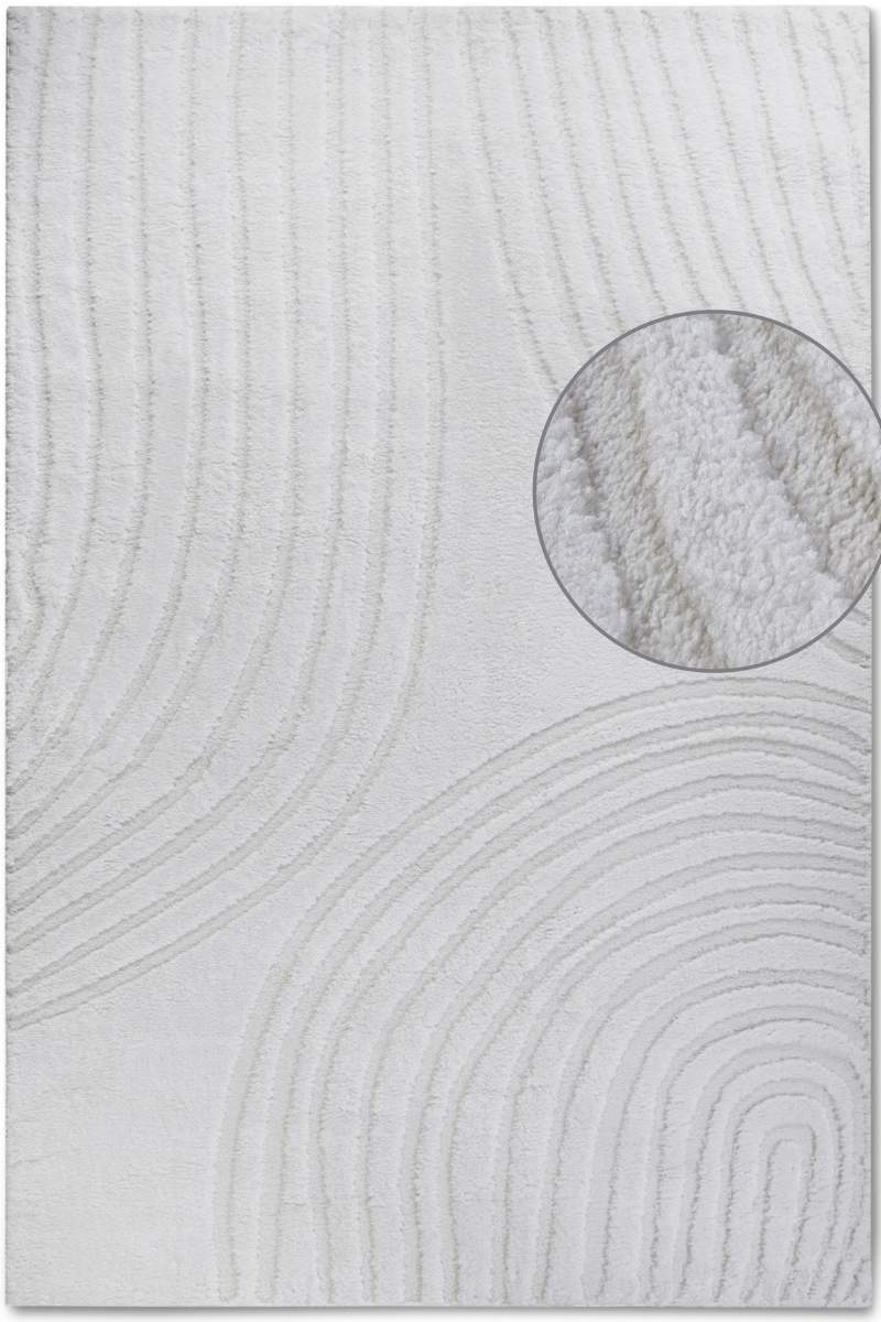 Textured gray rug with circular pattern and close-up of texture.