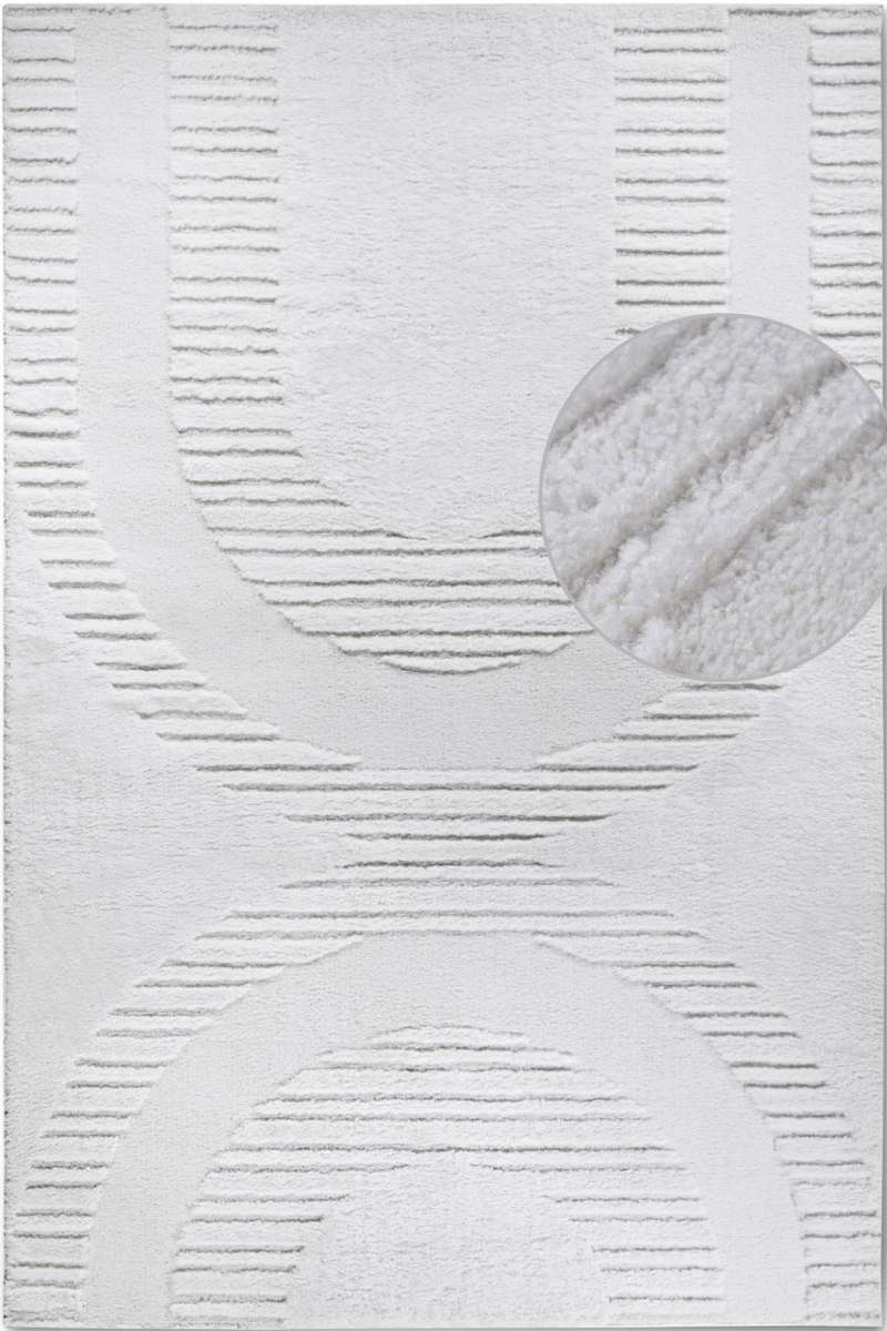 Raised Pattern White Rug The Rugs High Pile White Rug - Soft Geometric Shaggy Comfort