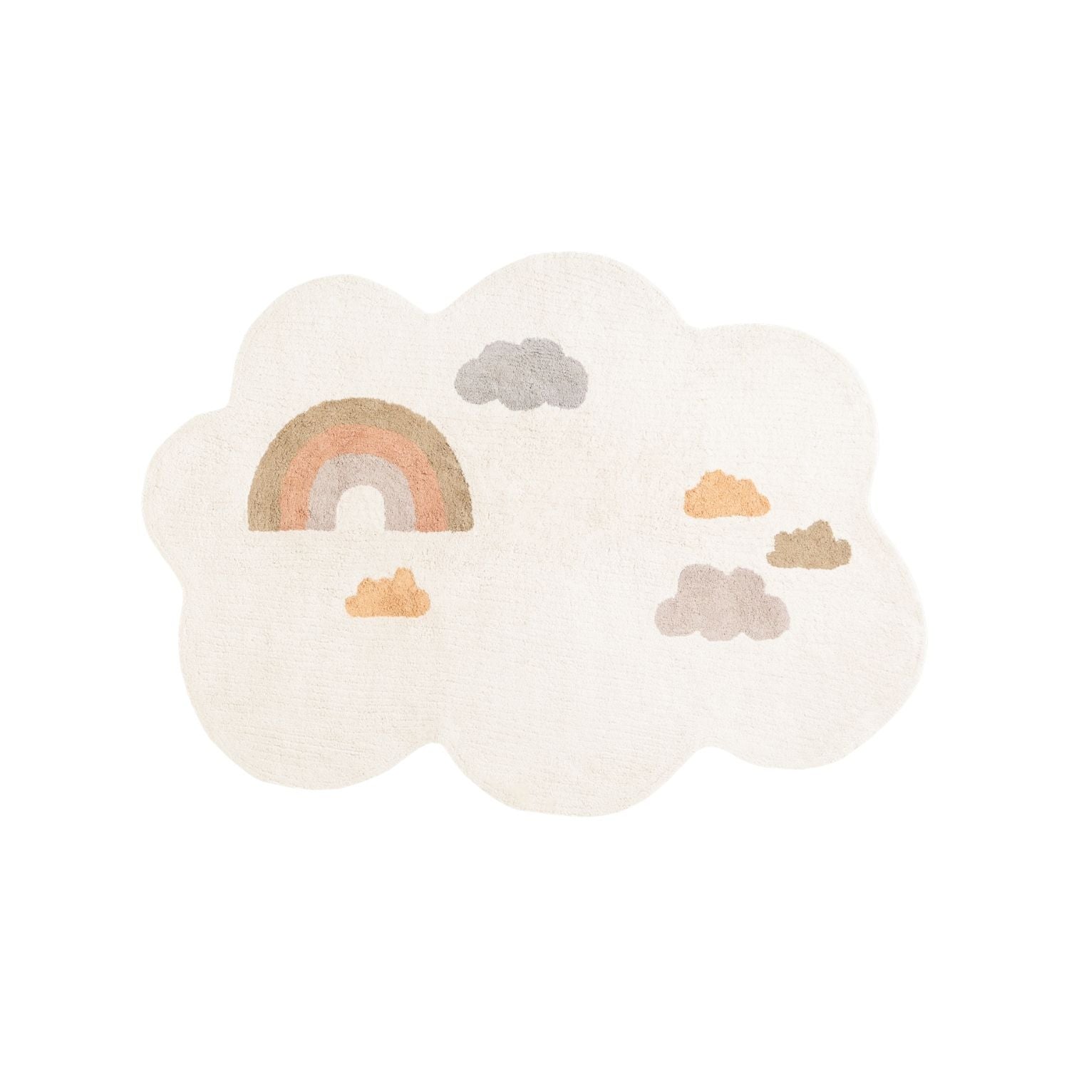 Nursery rug, cream colour, cloudy shape, fun design, washable kid's rug, non-slip.