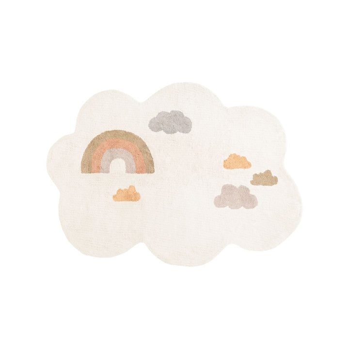 Nursery rug, cream colour, cloudy shape, fun design, washable kid's rug, non-slip.