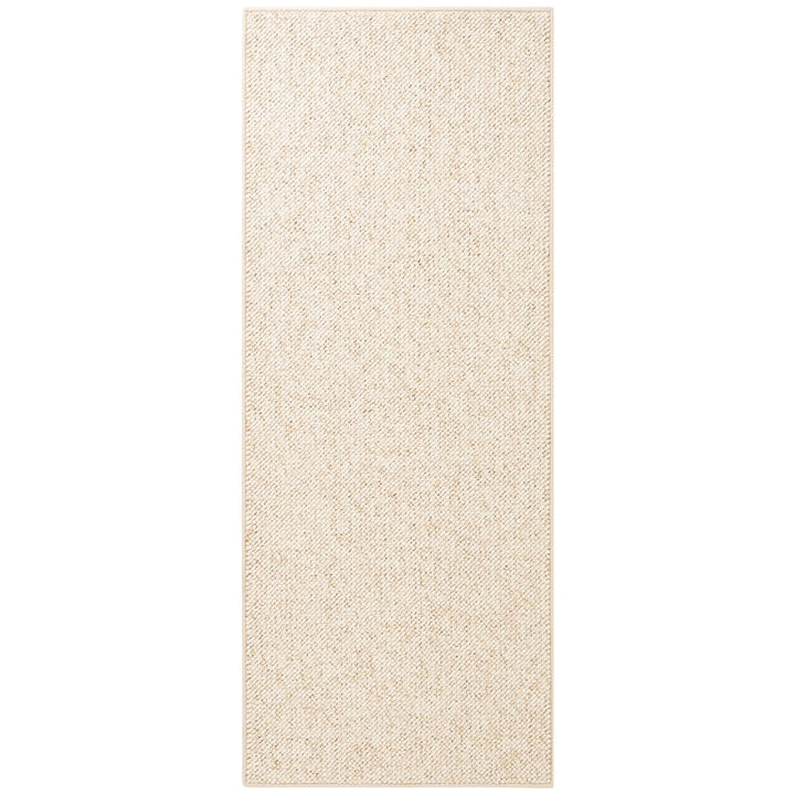 Beige woven rug on a white background