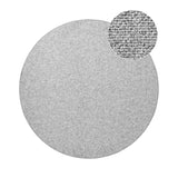 Round gray rug with a textured circular detail on a white background