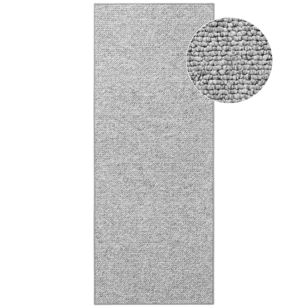 Gray textured rug with a close-up detail on a white background