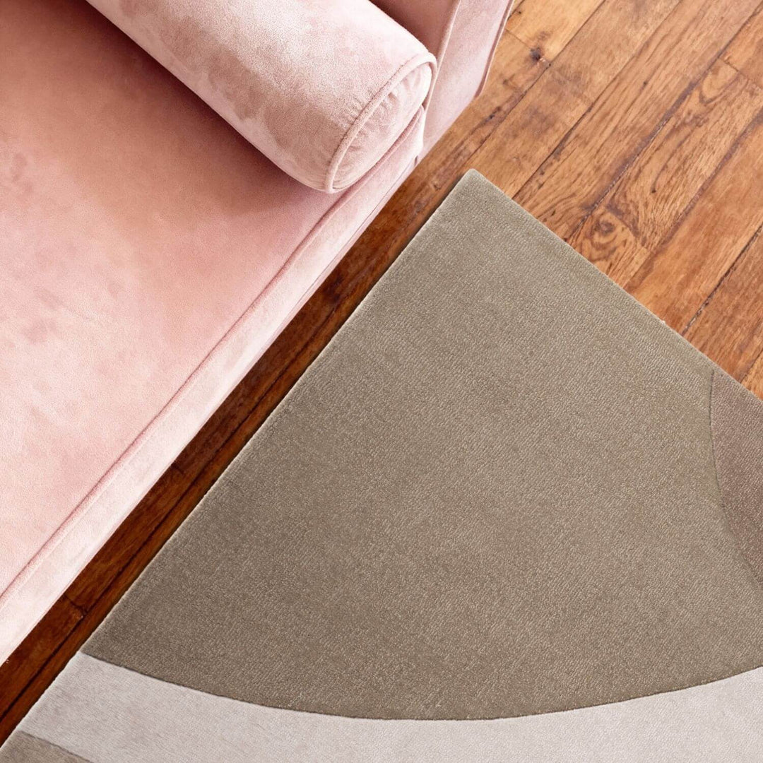 Wool Rug Clarissa Beige Grey Abstract design rug, high-low textured pile, easy to clean. 