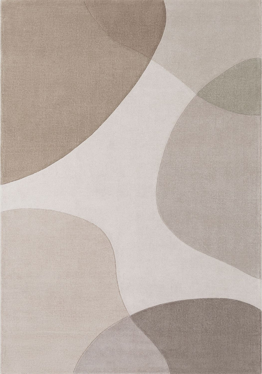 Wool Rug Clarissa Beige Grey Abstract design rug, high-low textured pile, easy to clean. 