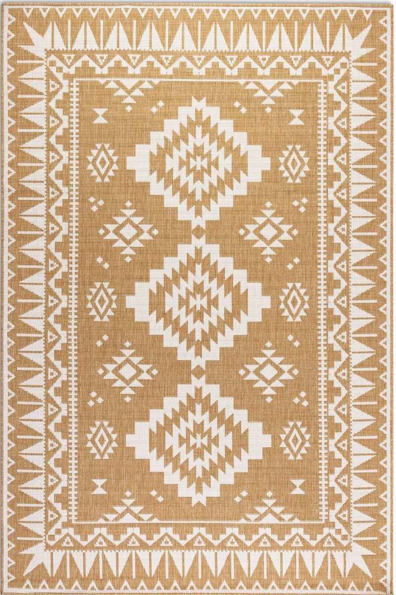 Beige and white geometric patterned rug