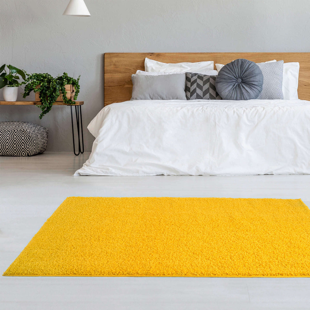 Premium Shaggy Rug Plain Yellow Rectangle Shape | The Rugs