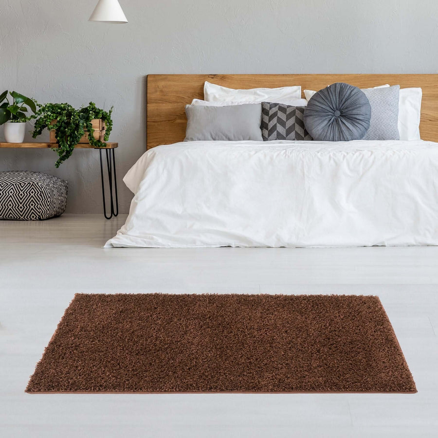 Premium Shaggy Rug Plain Brown Rectangle Shape | The Rugs