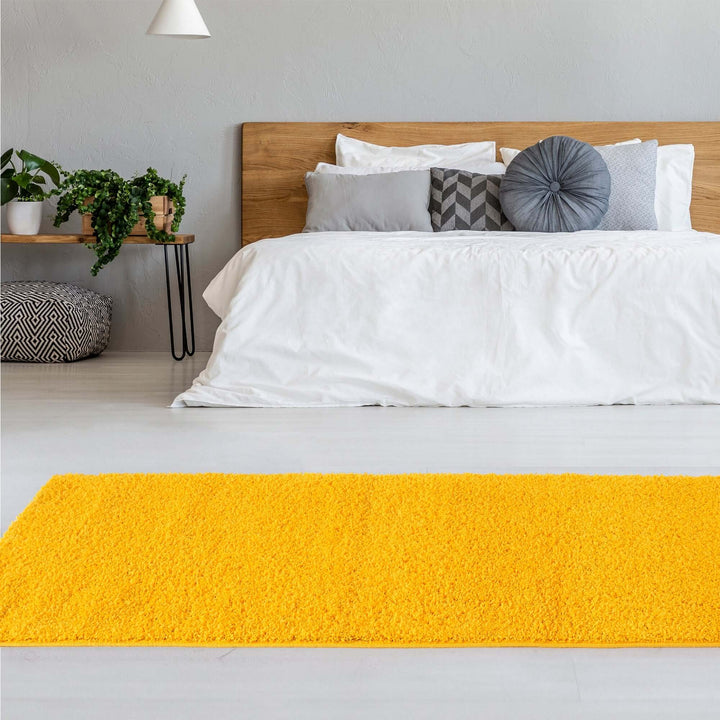 Premium Shaggy Rug Plain Yellow Rectangle Shape | The Rugs