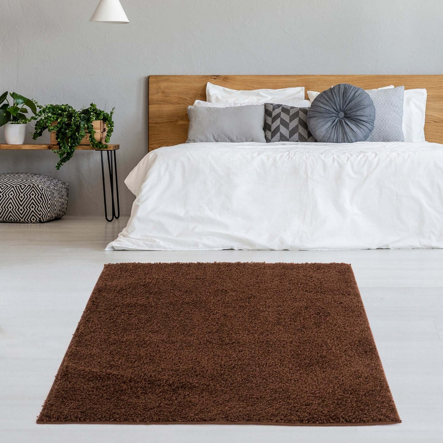 Premium Shaggy Rug Plain Brown Rectangle Shape | The Rugs