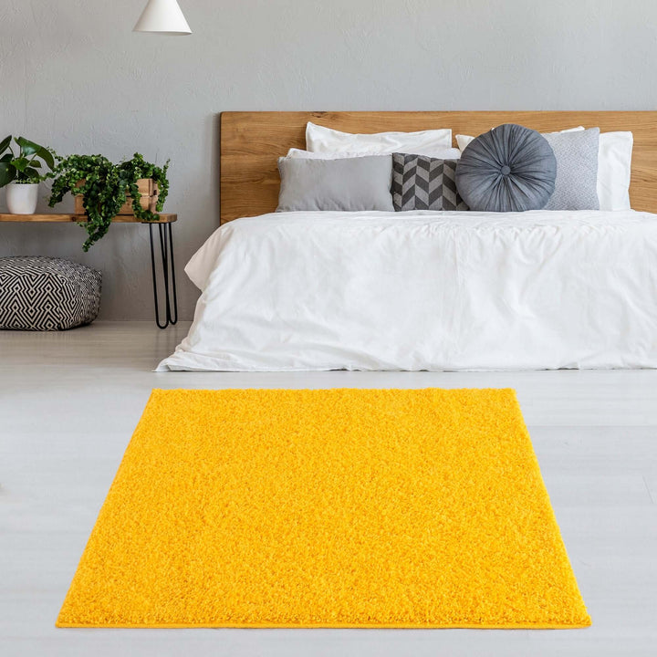 Premium Shaggy Rug Plain Yellow Rectangle Shape | The Rugs