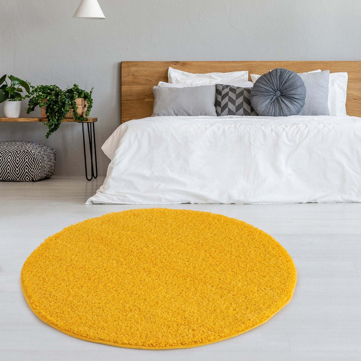 Premium Shaggy Rug Plain Yellow Rectangle Shape | The Rugs