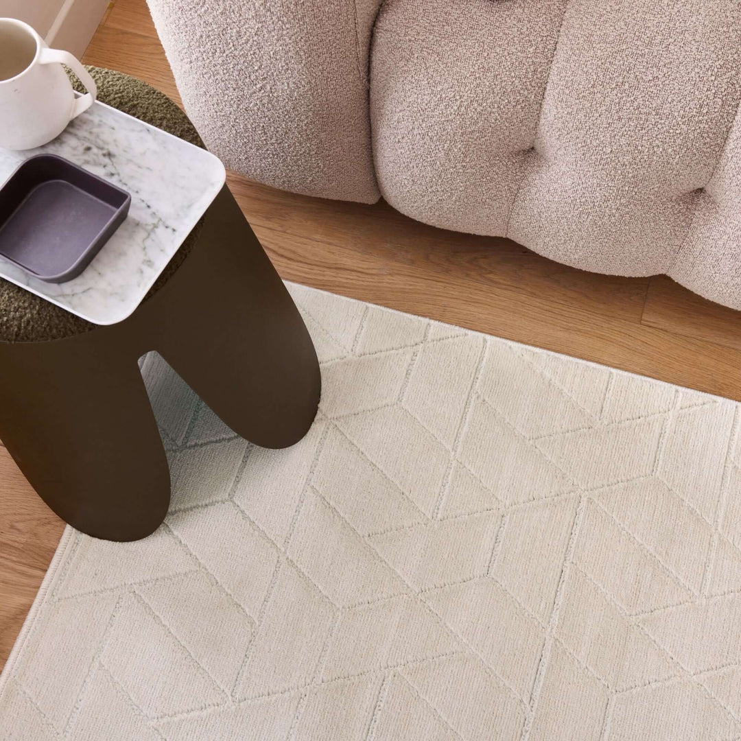 The Rugs Modern Living Room Rug - Hexagon Design Zenith Rug in Cream