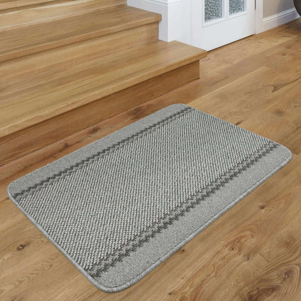 Machine Washable Design Mats Bordered Line Design Grey| The Rugs