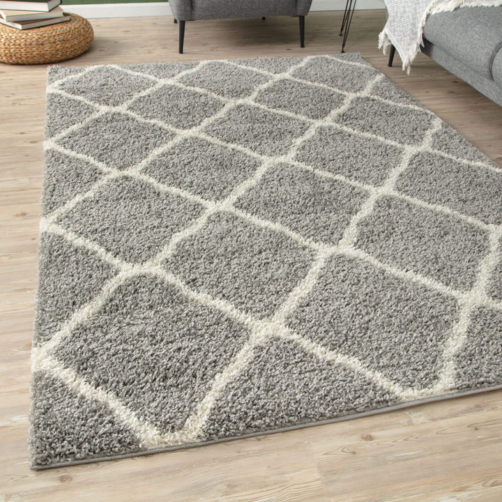 Moroccan Design Thick Shaggy Area Rugs Grey