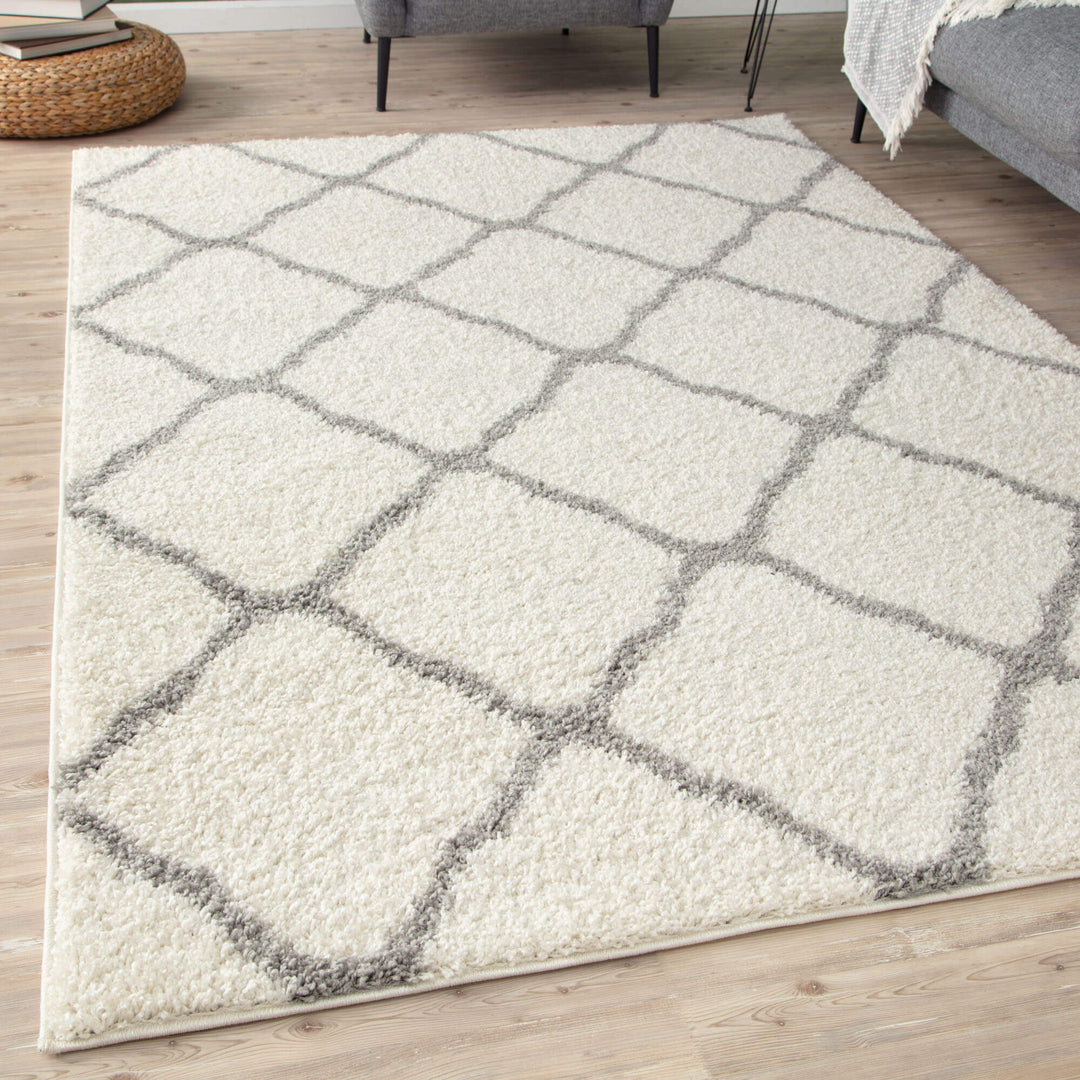 Moroccan Design Thick Shaggy Area Rugs Ivory