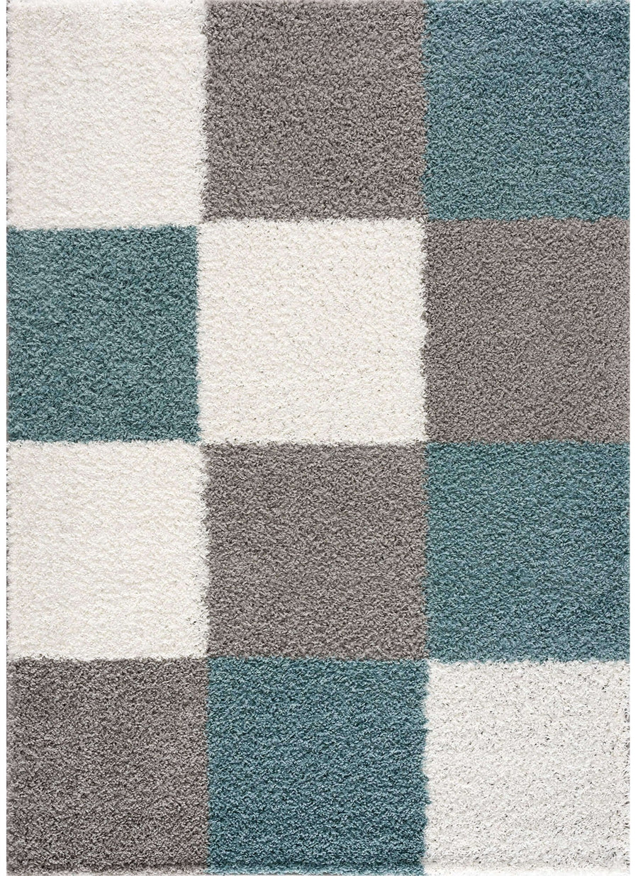 The Rugs Area Rug - Modern Luxury Shaggy Rug Geometric Duck egg Blue