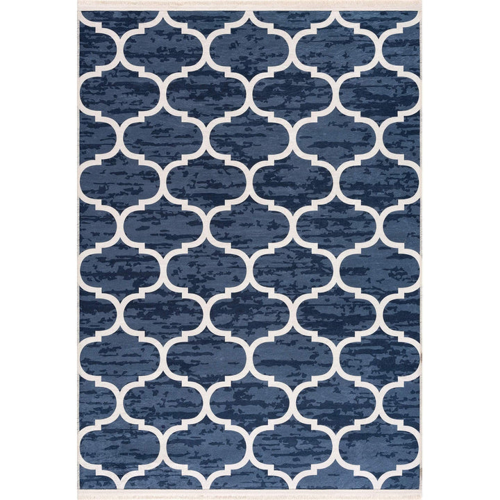 Machine Washable Moroccan Design Blue Rug | The Rugs