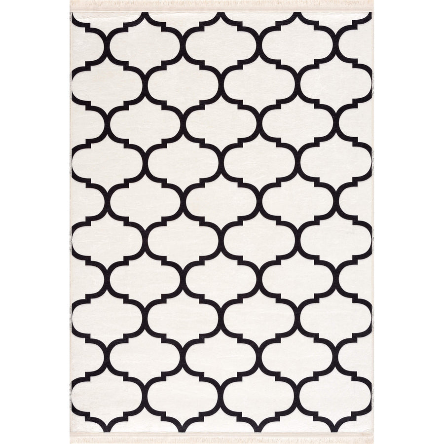 Machine Washable Moroccan Design Rug in White | The Rugs