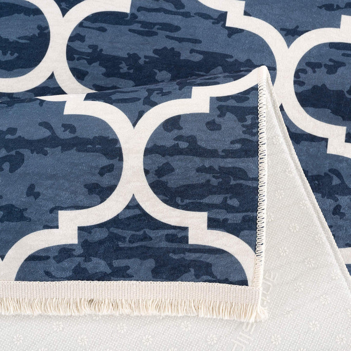 Machine Washable Moroccan Design Blue Rug | The Rugs