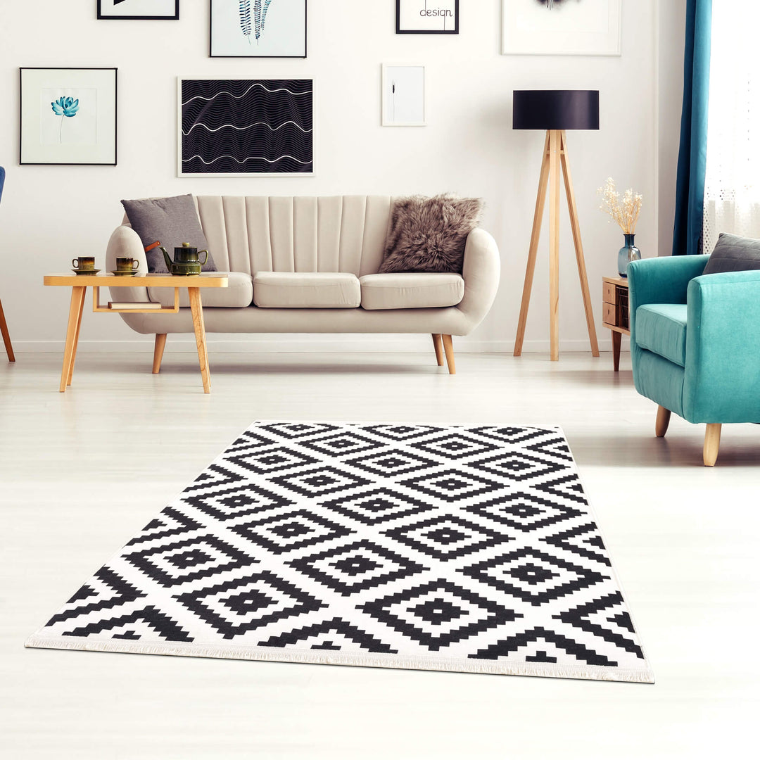 Caimas Collection Washable Rugs in Black | 2980B - The Rugs