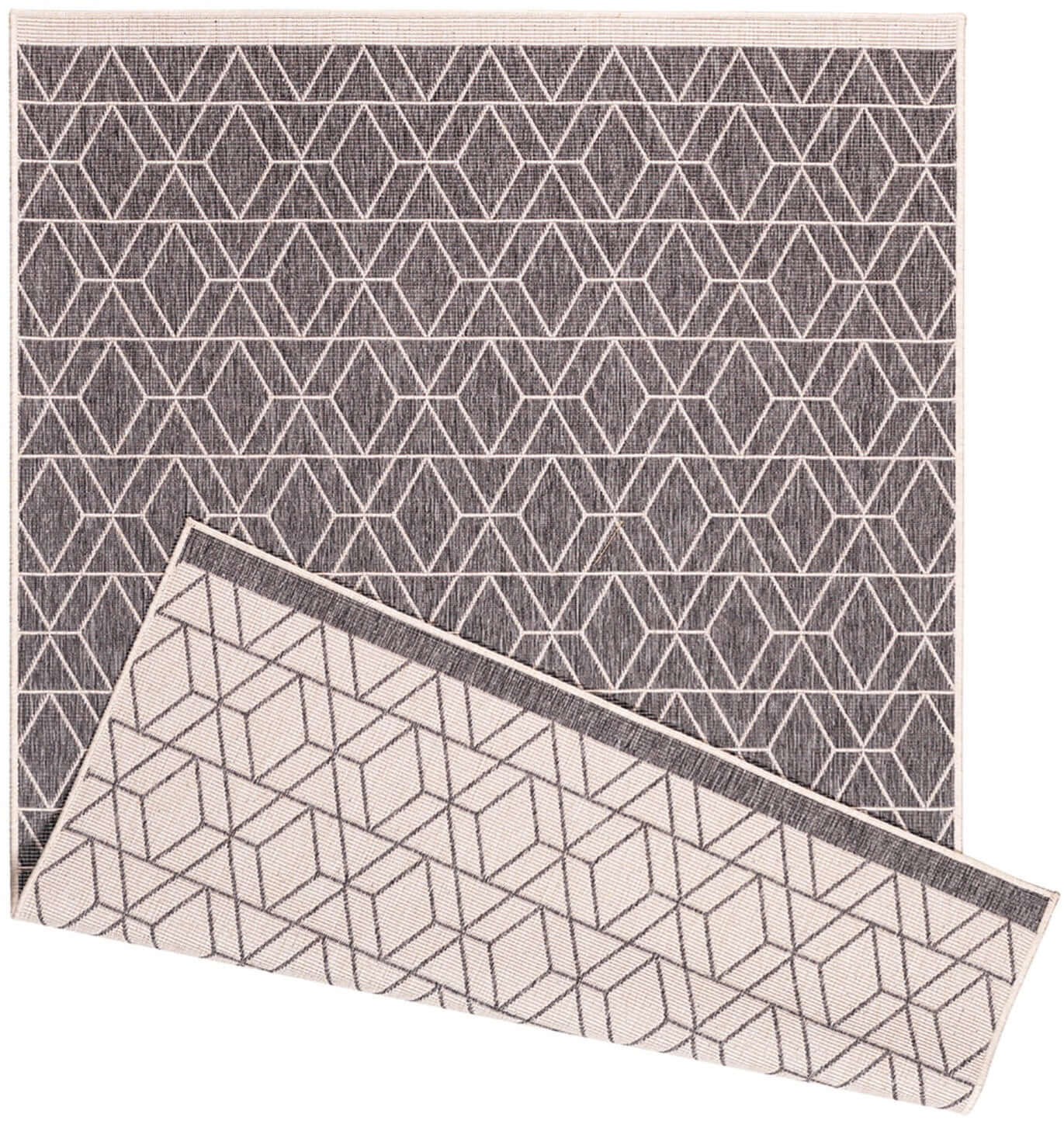 Trailing Leaves Design Reversible Outdoor Rug in Grey & Blue