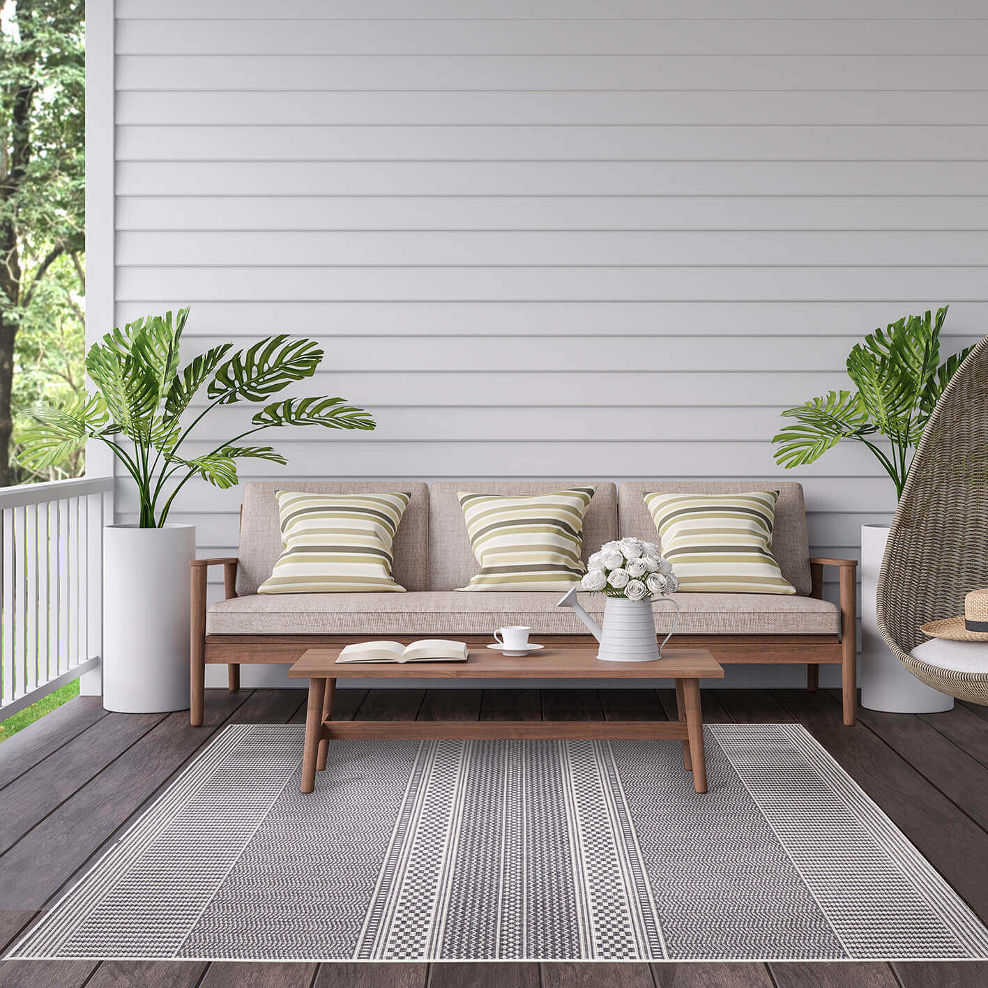 Fine Line Design Reversible Outdoor Rug in Grey & Orange
