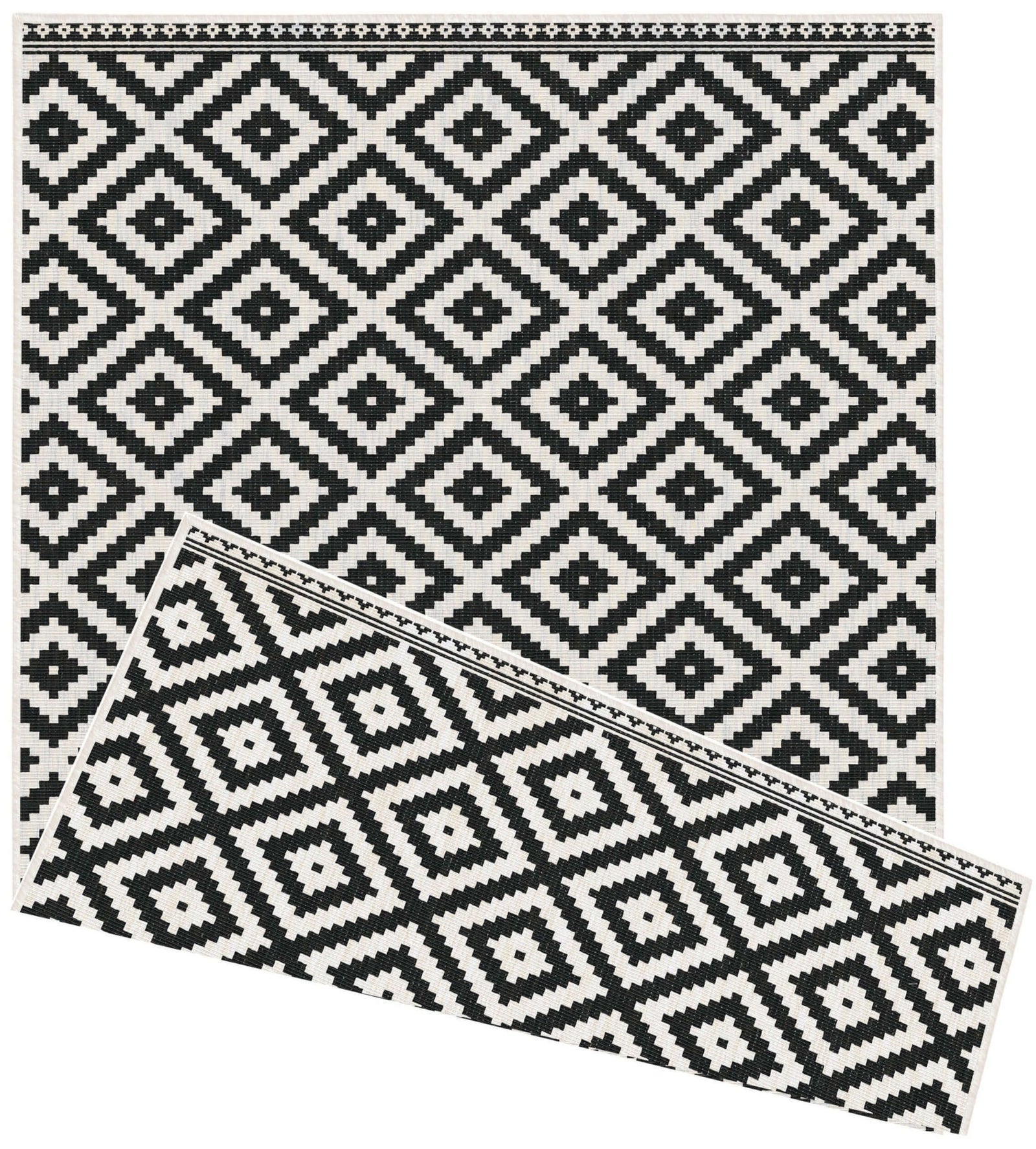 In Black & Grey Geometric Design Reversible Outdoor Rug