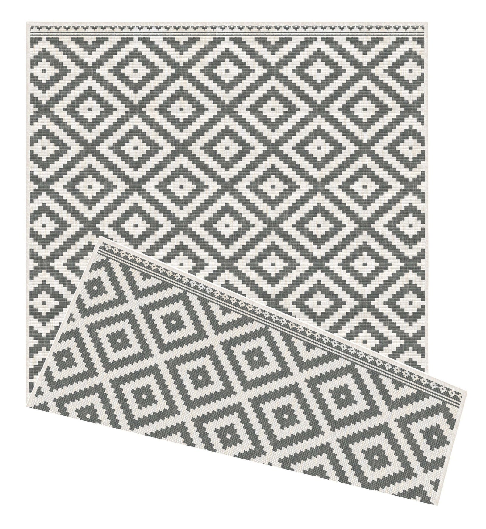 In Black & Grey Geometric Design Reversible Outdoor Rug