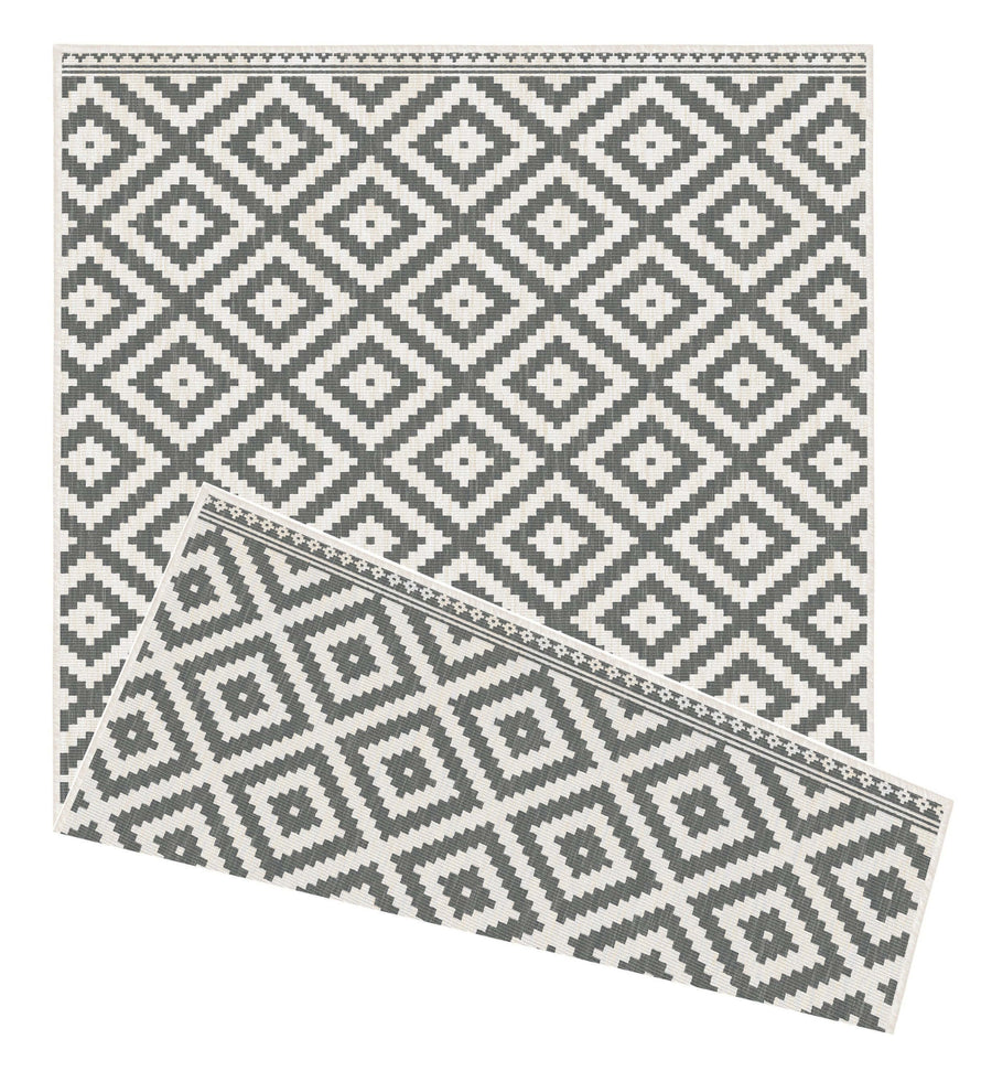 In Black & Grey Geometric Design Reversible Outdoor Rug