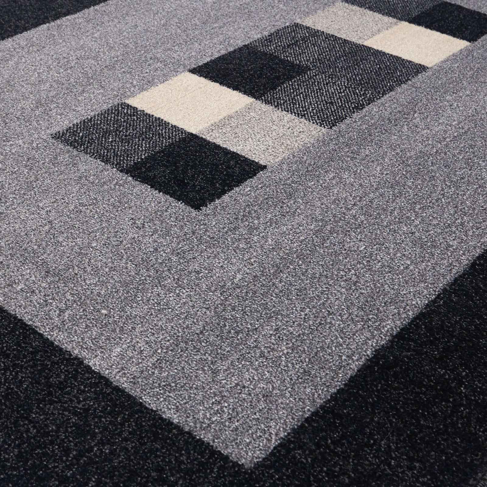 Modern Living Room Rug Bordered Design Grey Black | The Rugs