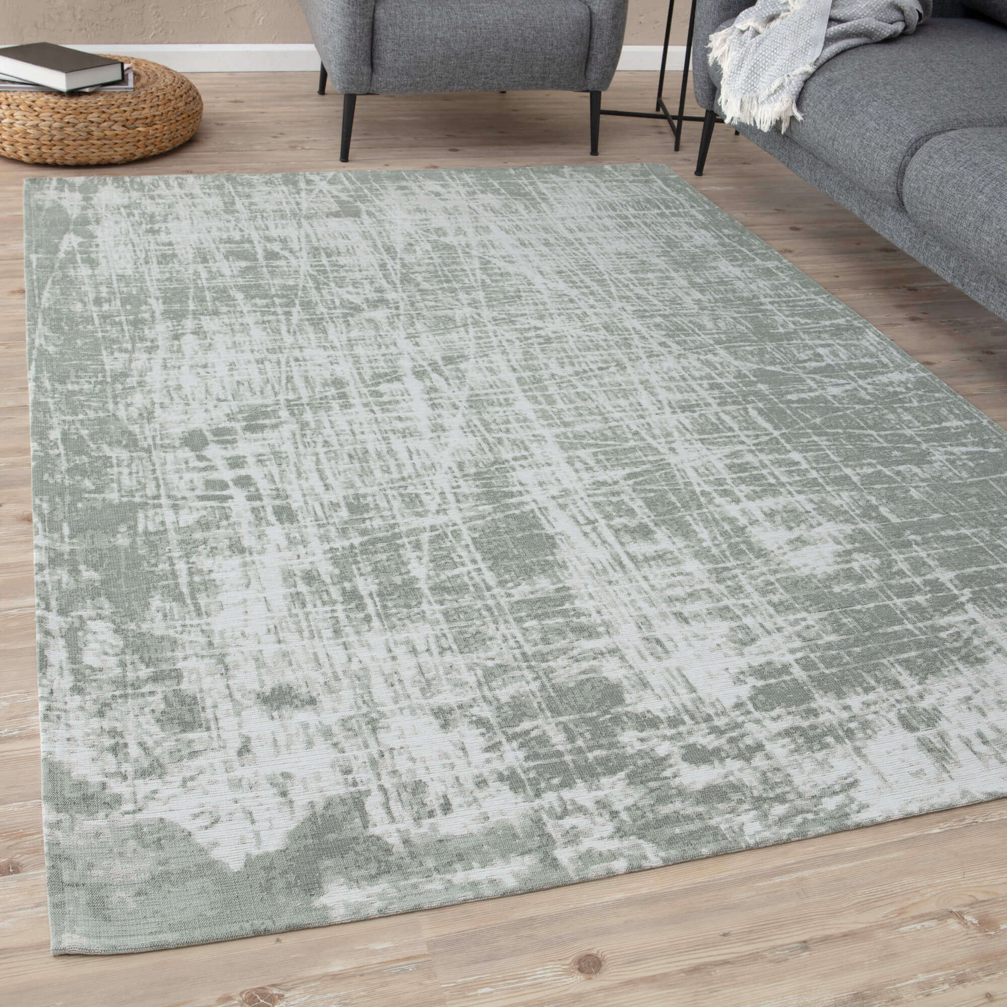Machine Washable Flatweave Rug Striped Green | The Rugs