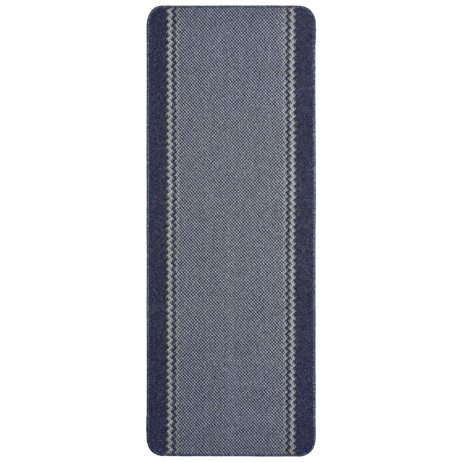 Machine Washable Designer Mats Bordered Line Design Blue | The Rugs