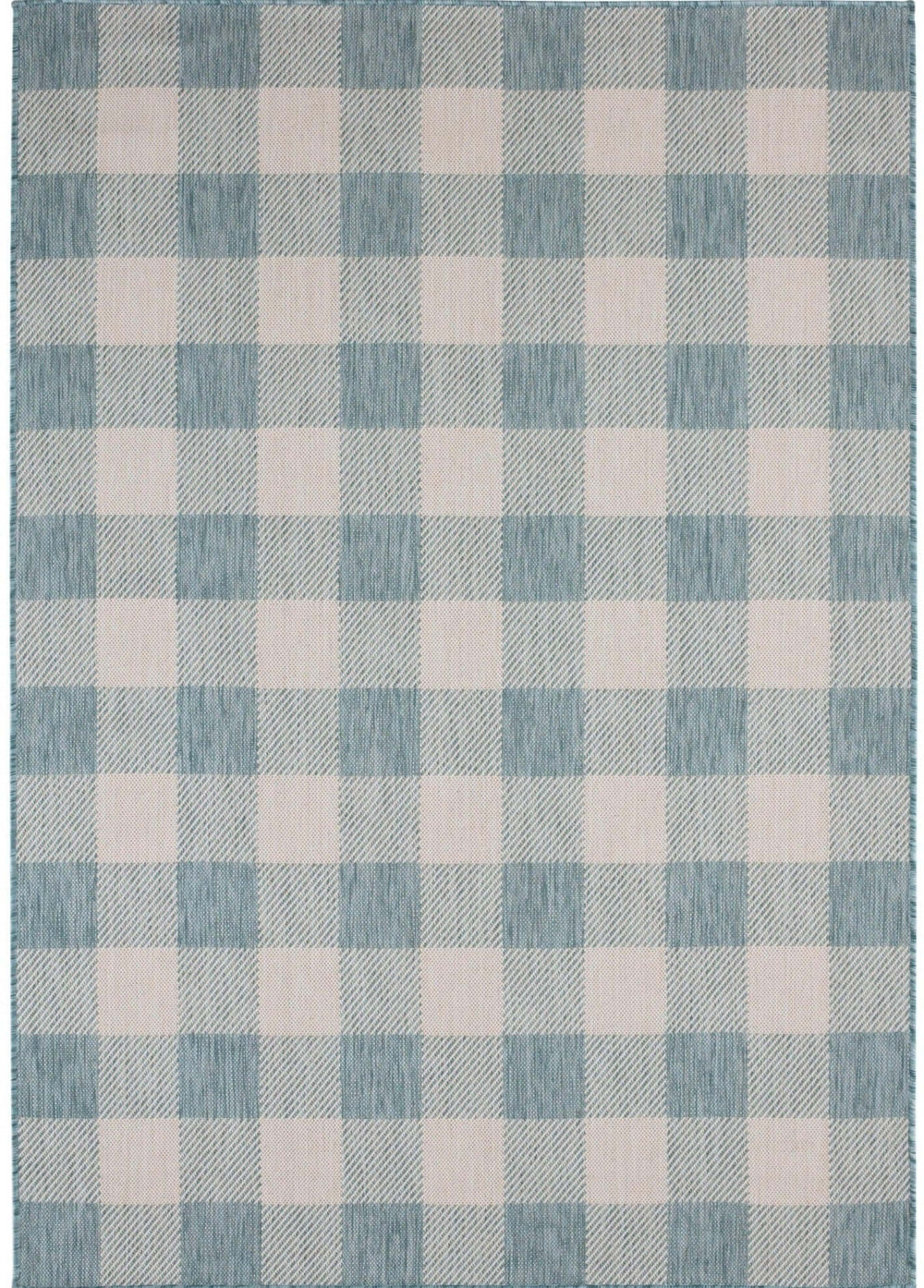 Aqua Checkered Outdoor Rug for Garden | The Rugs