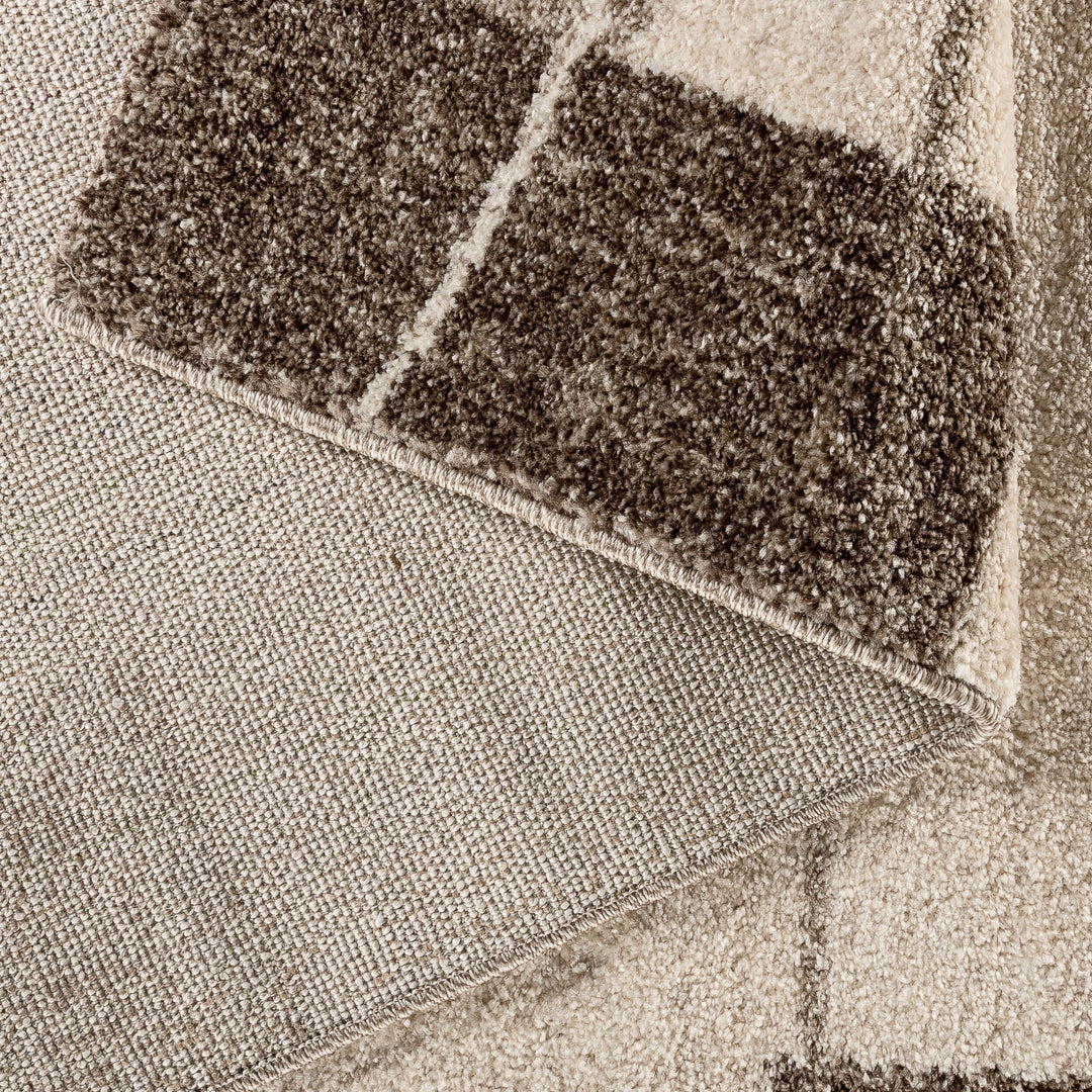 THE RUGS Soft Area Rug – Modern Luxury Fluffy Geometric Rug in Beige