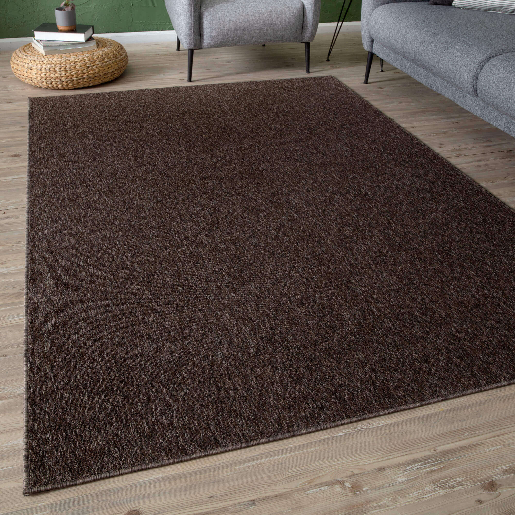 Brown Low Pile Area Rug Plain Design | The Rugs