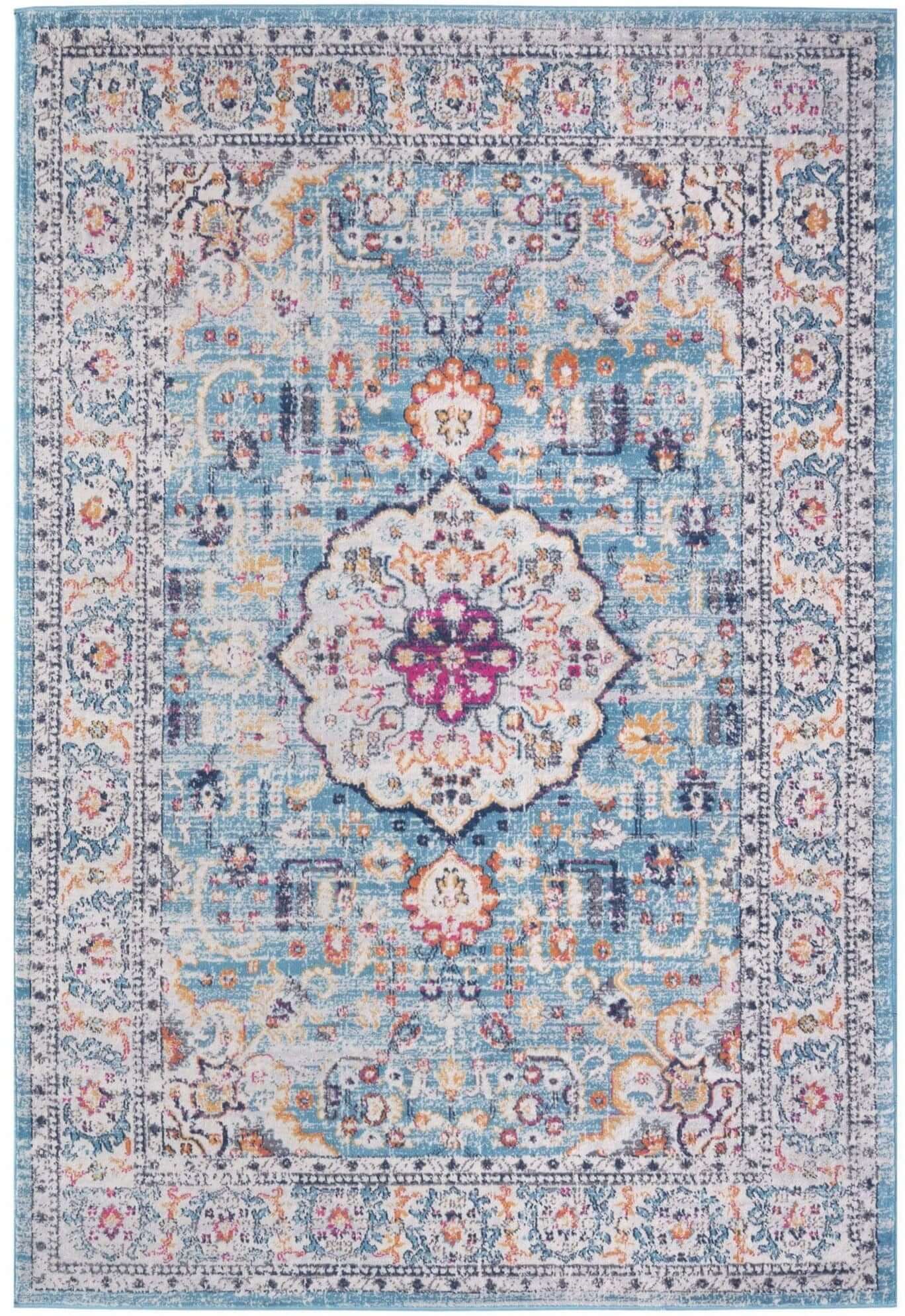 Multicolour Retro Rug Living Room Rug Vintage Medallion Design in Multicolour | The Rugs