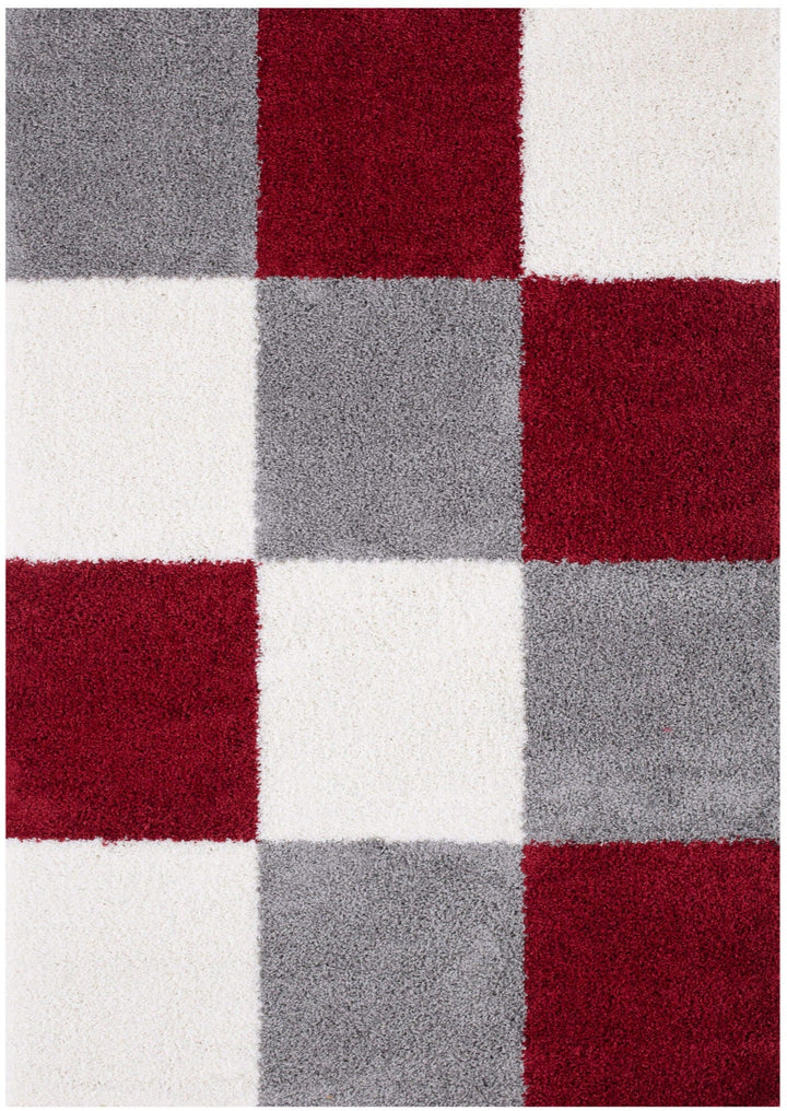 Geometric Design Thick Shaggy Area Rugs Red