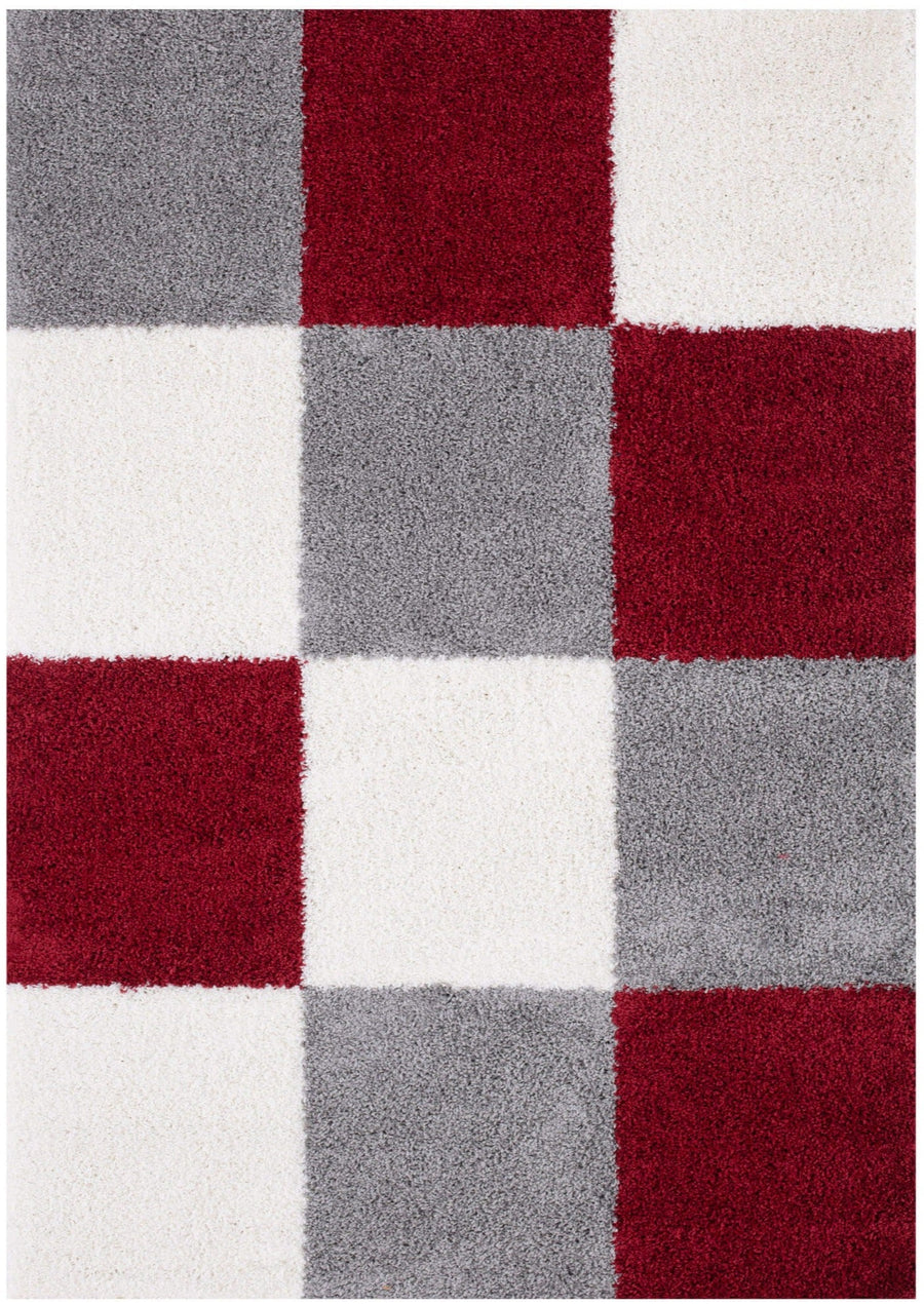 Geometric Design Thick Shaggy Area Rugs Red