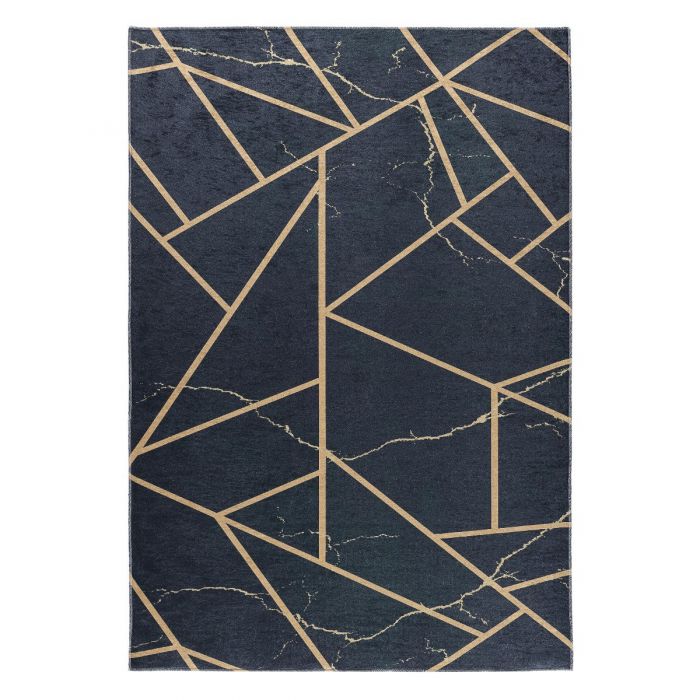 Machine Washable Navy Blue Abstract Design Rug
