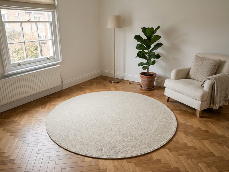 Round rug size shown in a room